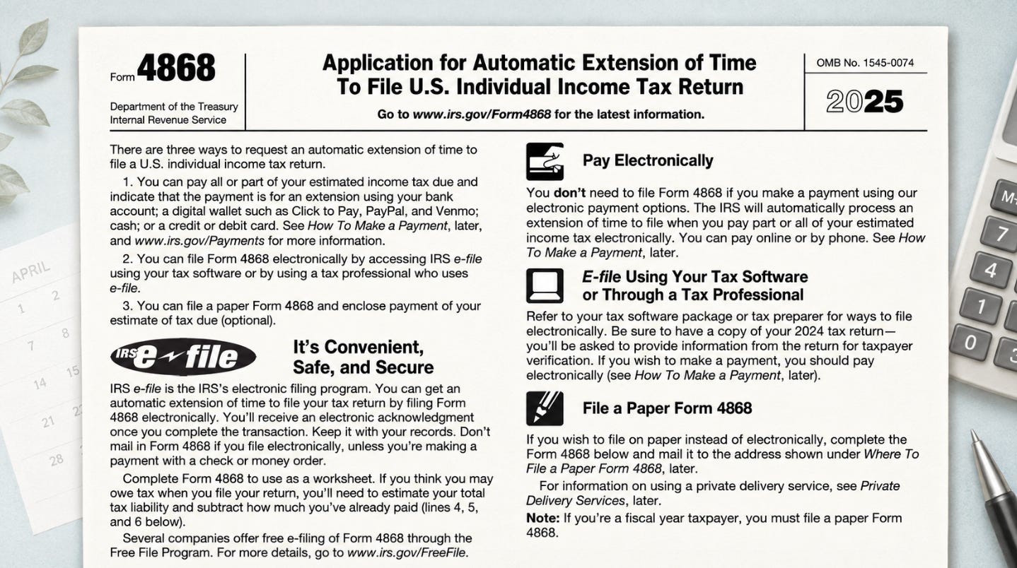 Somewhat artsy display of an IRS Form 4868 which is the one I am very familiar with that gives you an extension on your taxes.