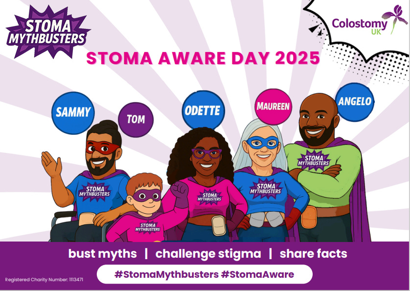 A variety of people with stomas wearing masks and capes