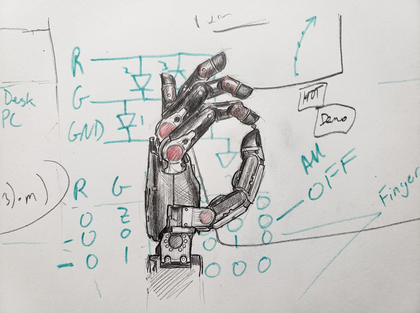 Pencil sketch of DARPA modular prosthetic hand