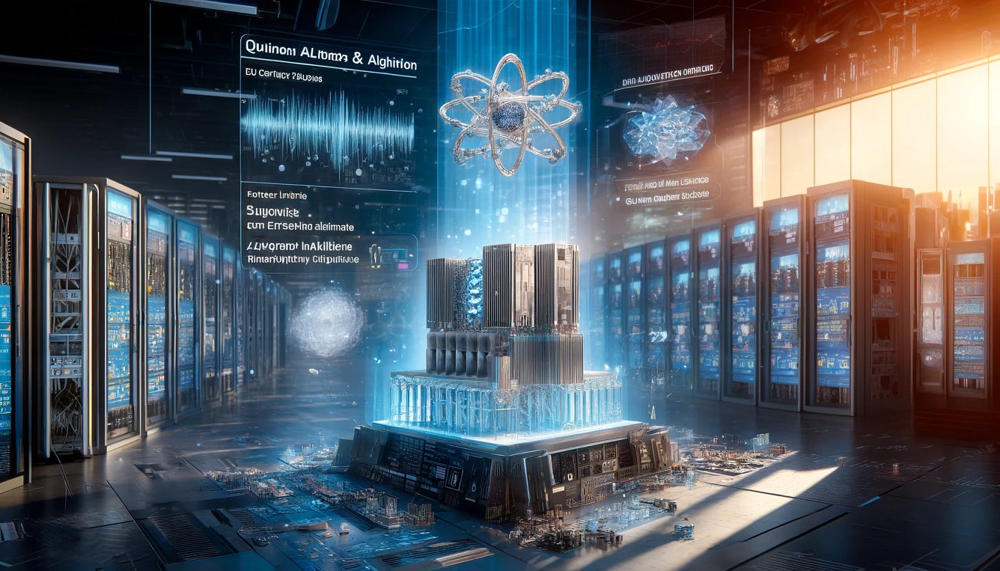 An image depicting the quantum computing company Q-Ctrl utilizing QAOA algorithms and error mitigation on IBM quantum computers, surpassing the performance of a D-Wave quantum annealer. The scene shows Q-Ctrl's advanced quantum circuits and algorithms in action, with visual elements highlighting the superior results compared to D-Wave's quantum annealer, symbolized by graphical representations of algorithms, error mitigation techniques, and computing power. The background includes futuristic lab equipment and a competitive atmosphere, emphasizing the breakthrough in quantum computing technology.