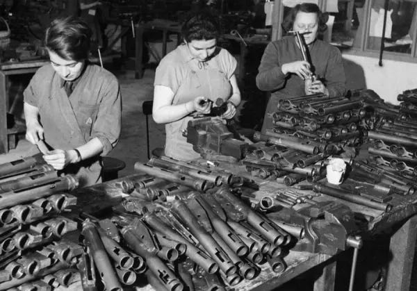 Multinational Workers Assemble Sten Guns, July 1942 Print. Art Prints,  Posters & Puzzles from Memory Lane