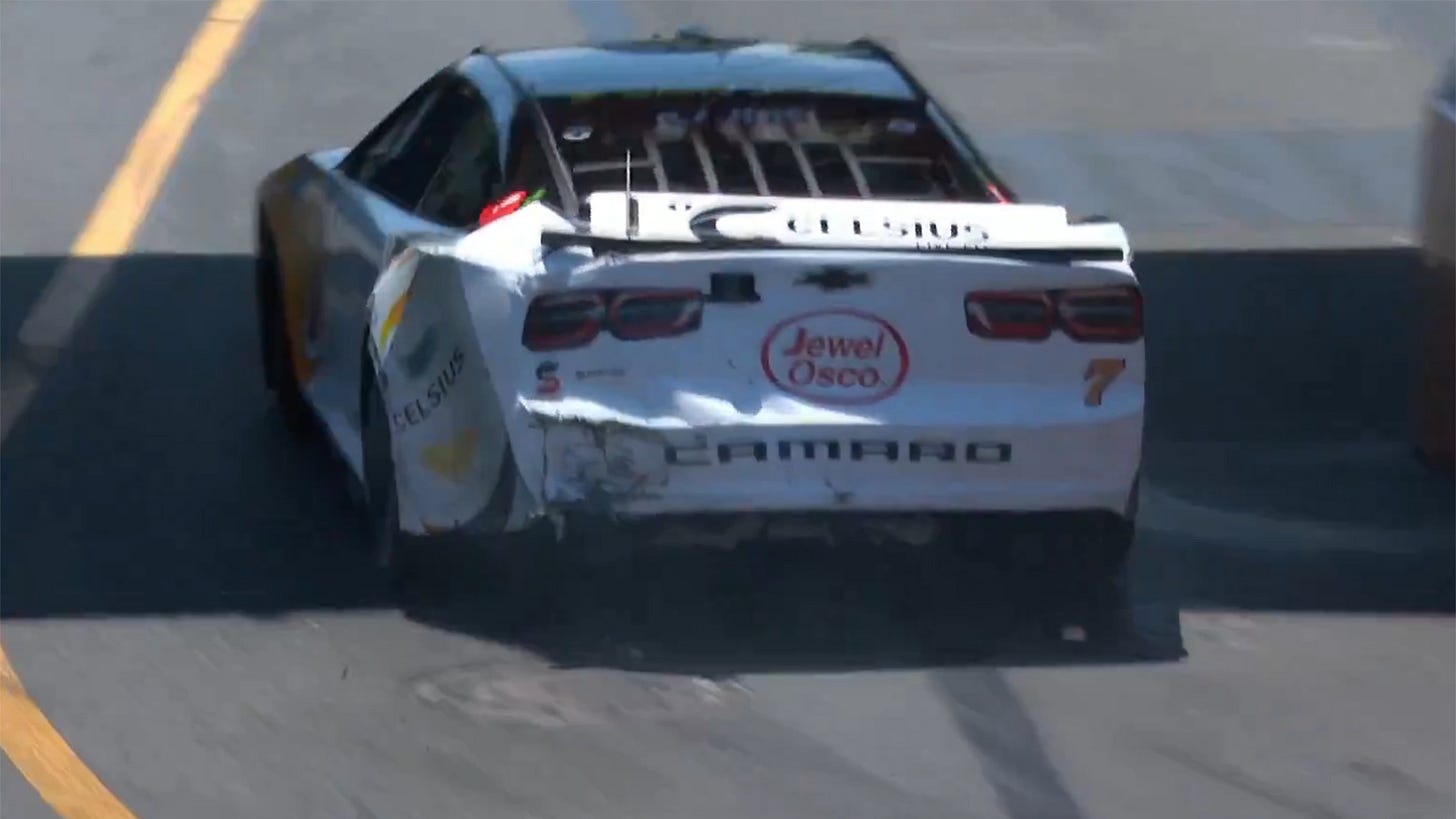 Corey LaJoie crash qualifying NASCAR Cup Series Chicago Street Course 2024 video Grant Park 165
