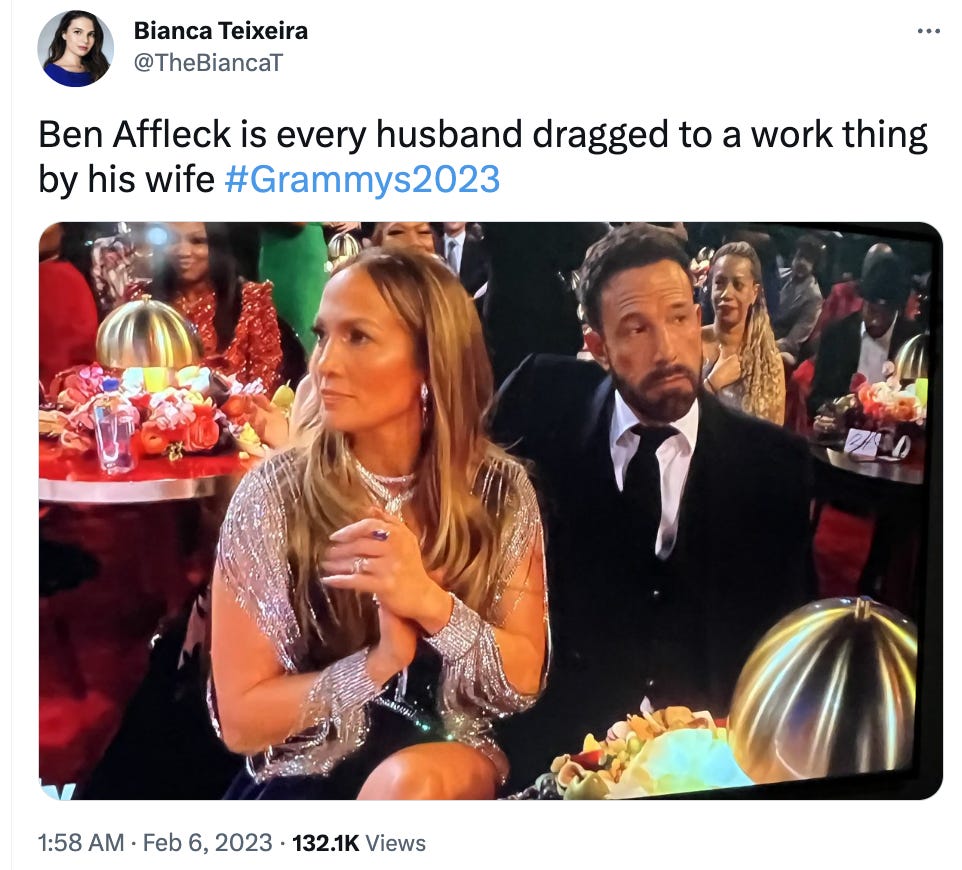 Ben Affleck becomes a meme with his bored expression at the Grammys