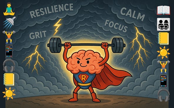 A superhero brain, Resilience, thriving despite a storm.
