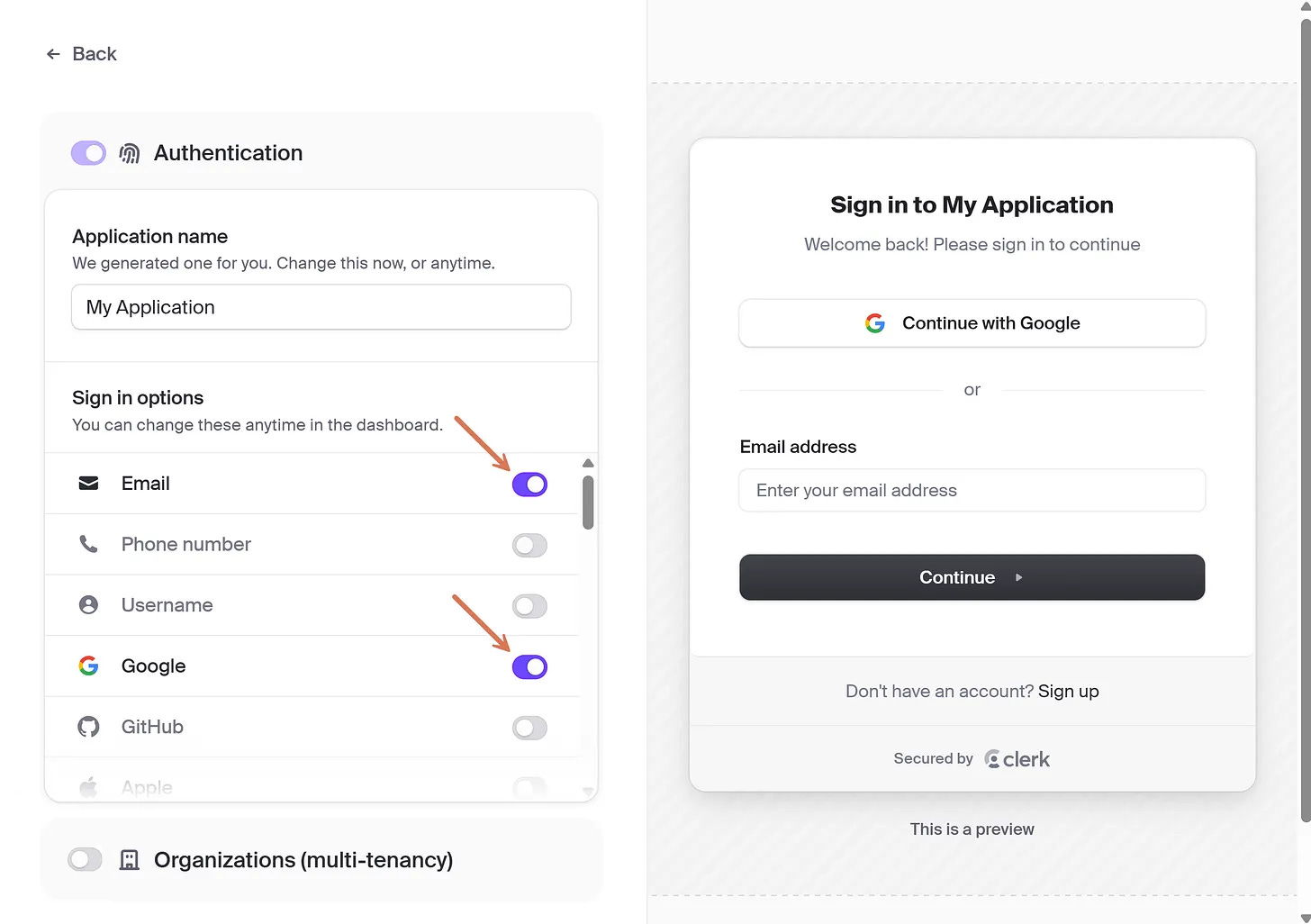 Create a free Clerk application with Google authentication enabled Create a free Clerk application with Google authentication enabled