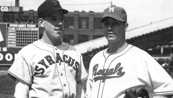 Joe Nuxhall with minor-league Syracuse in 1945. Joe Nuxhall with minor-league Syracuse in 1945.