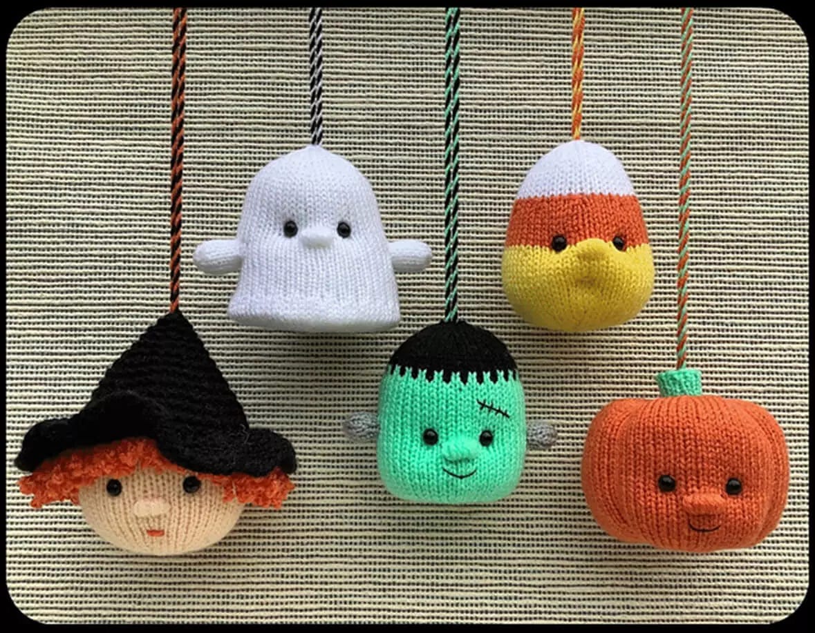 From left to right: Witch, Ghost, Monster, Candy Corn, and Pumpkin.