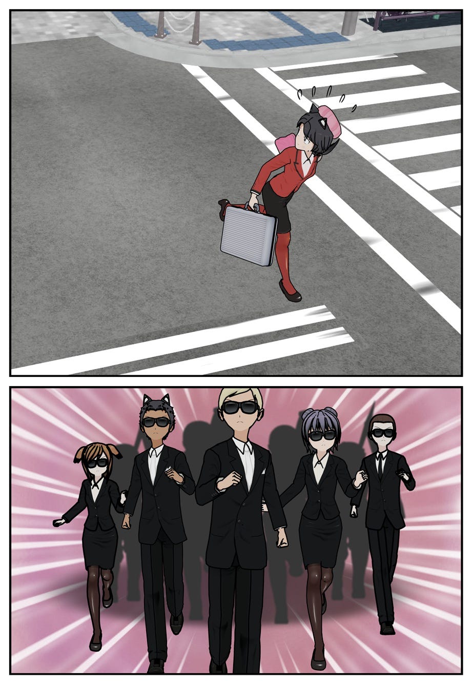 Rae runs down the street, chased by agents and who knows what.