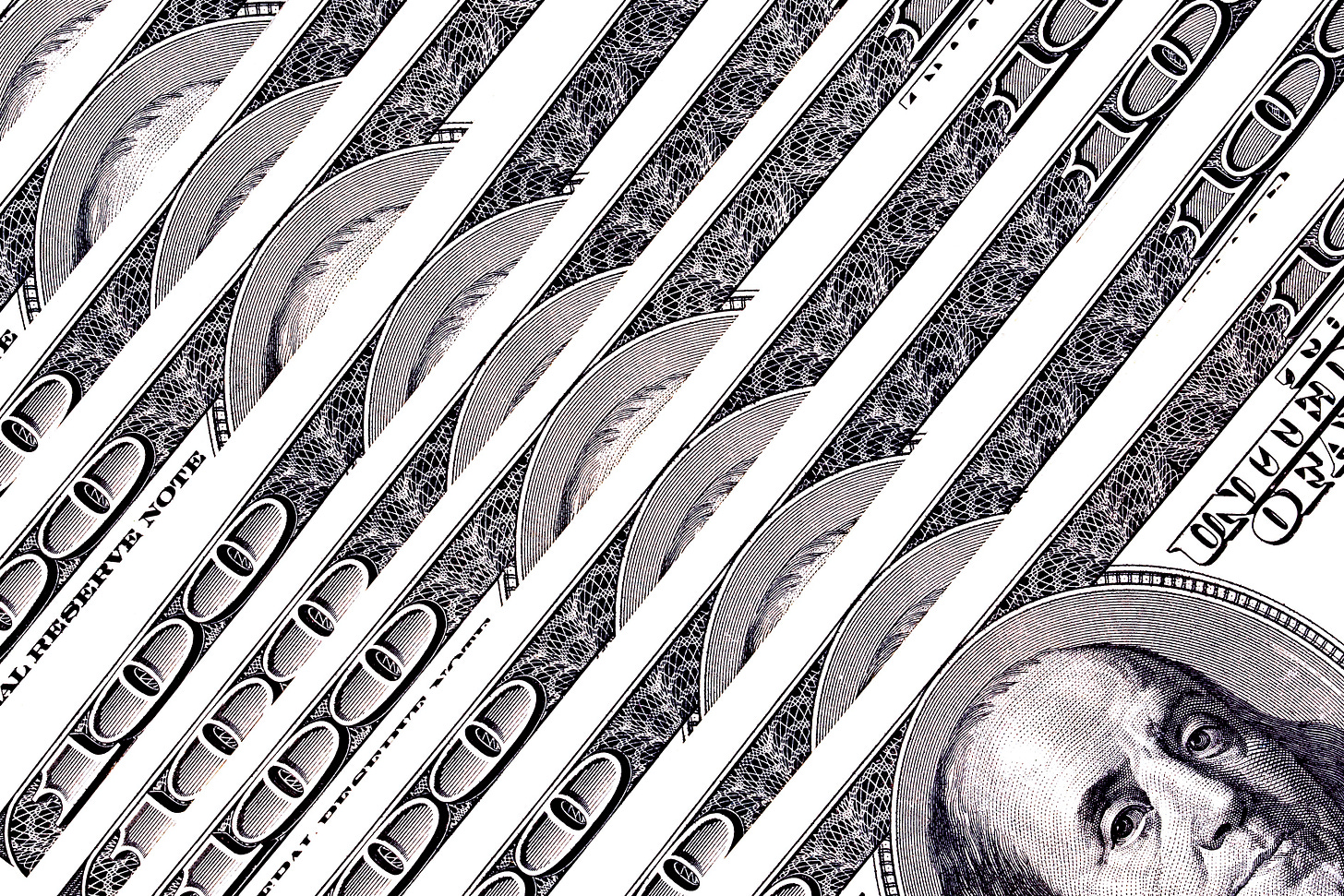 Repetitive pattern of hundred-dollar bills symbolizing scalable systems and exponential growth. Repetitive pattern of hundred-dollar bills symbolizing scalable systems and exponential growth.