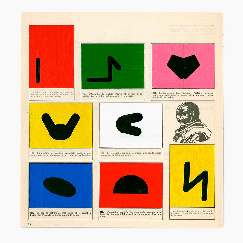 Gianpaolo Pagni, UFO, (acrylic on adhesive paper, ‘UFO S.H.A.D.O.’ (1976) album, Panini), 2024 [© Gianpaolo Pagni]