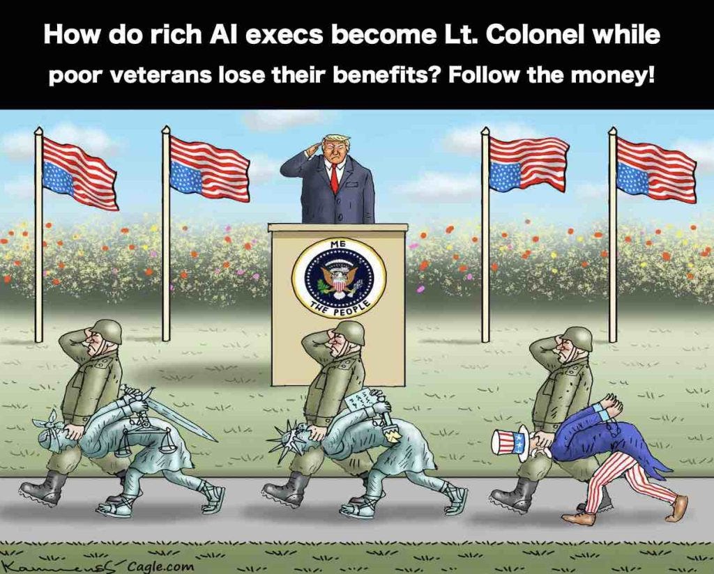 How do rich AI execs become Lieutenant Colonels while poor veterans lose their benefits