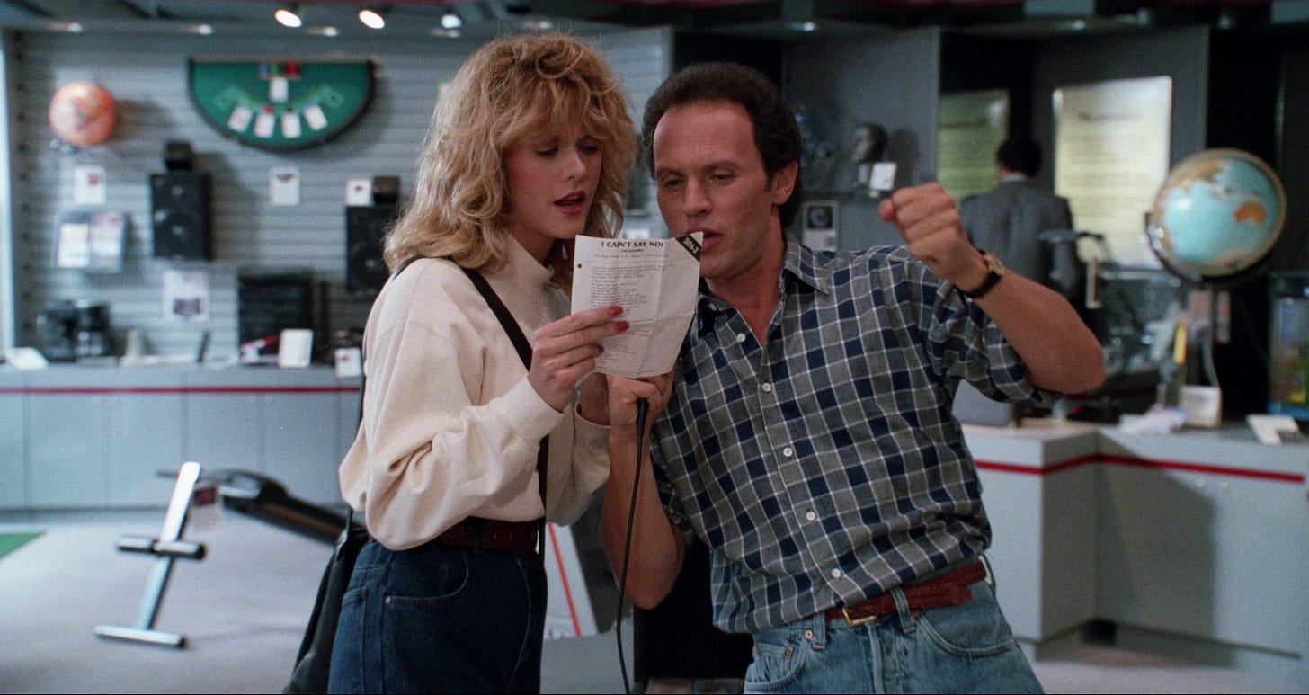 Meg Ryan and Billy Crystal in the karaoke scene in 'When Harry Met Sally'