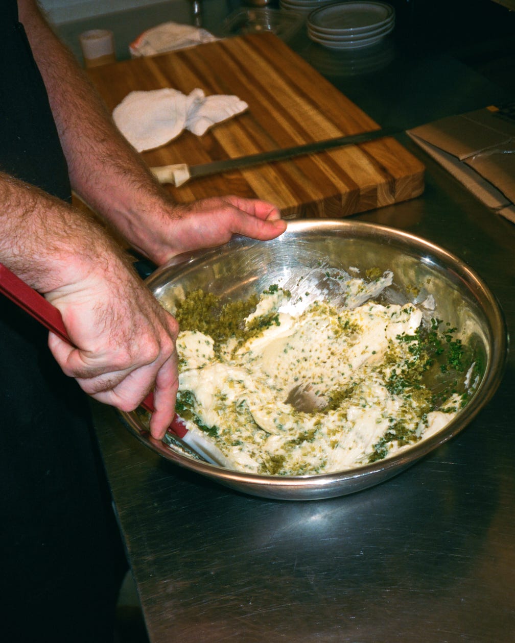 Making cornichon butter