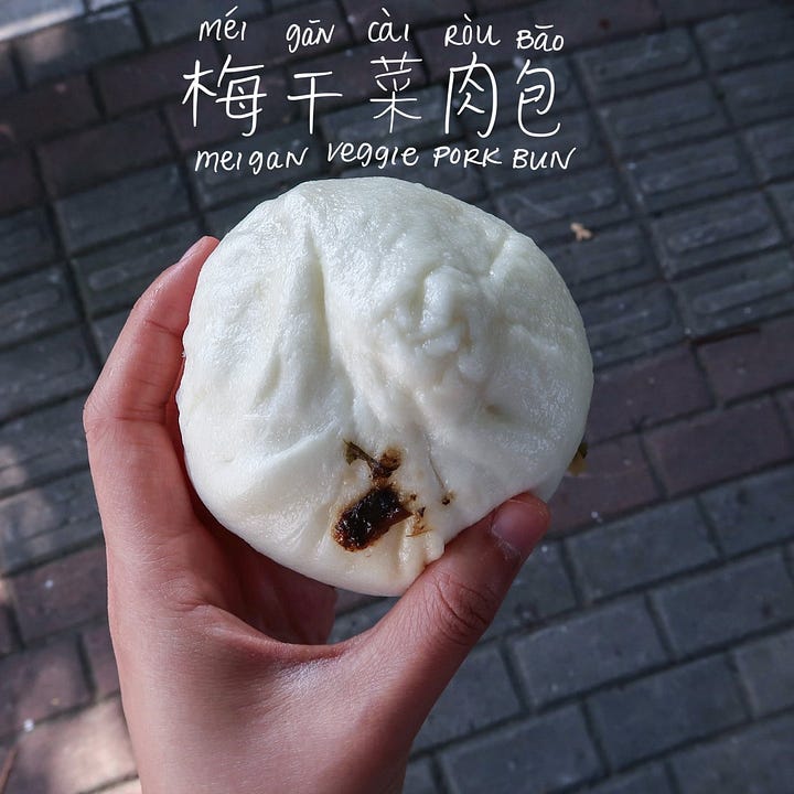 meigan & pork bao (梅干肉包, méigān ròubāo) 