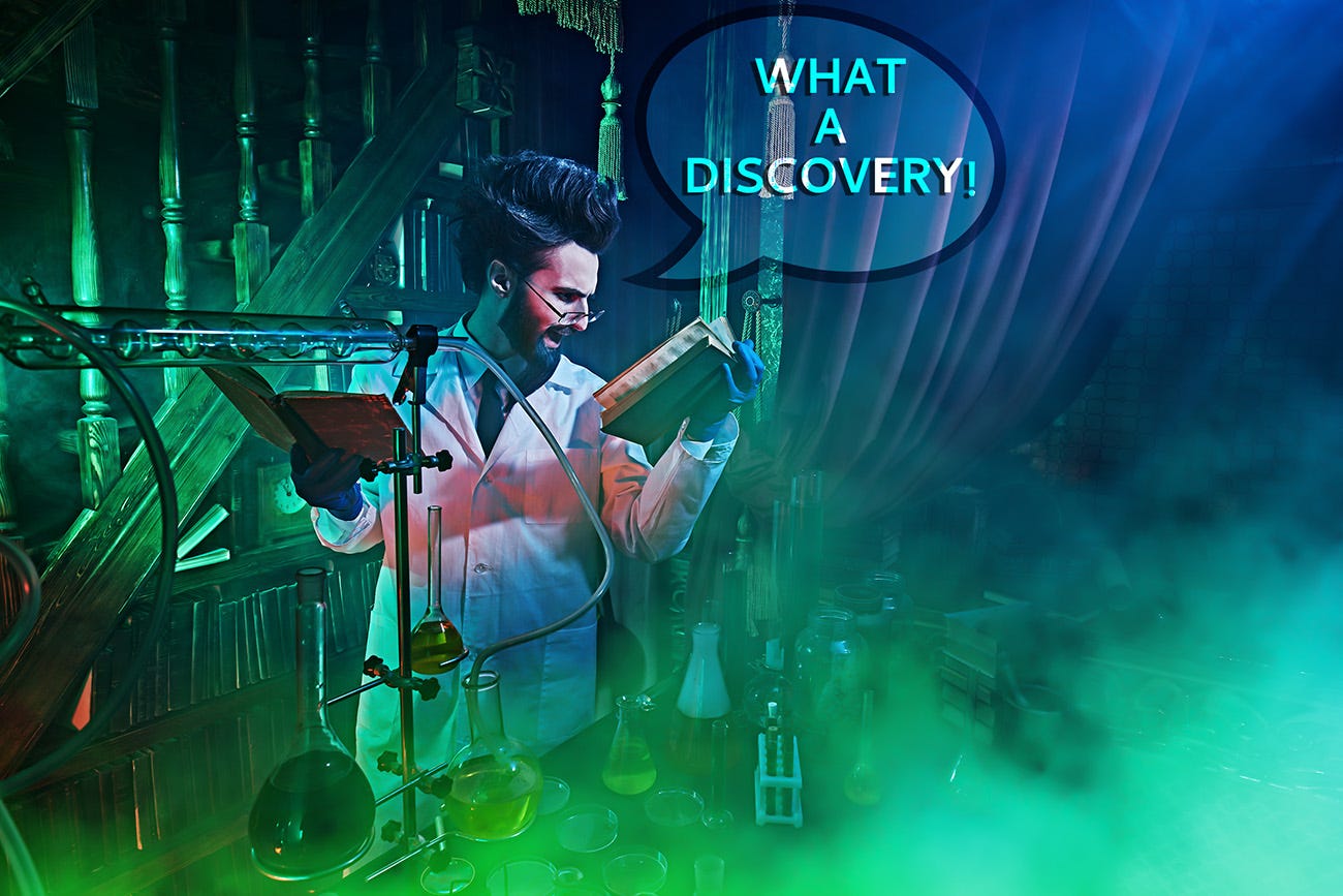 Mad scientist saying, "What a discovery!" Mad scientist saying, "What a discovery!"