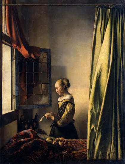 Girl Reading a letter at an Open Window, 1657-59, - Johannes Vermeer unrestored