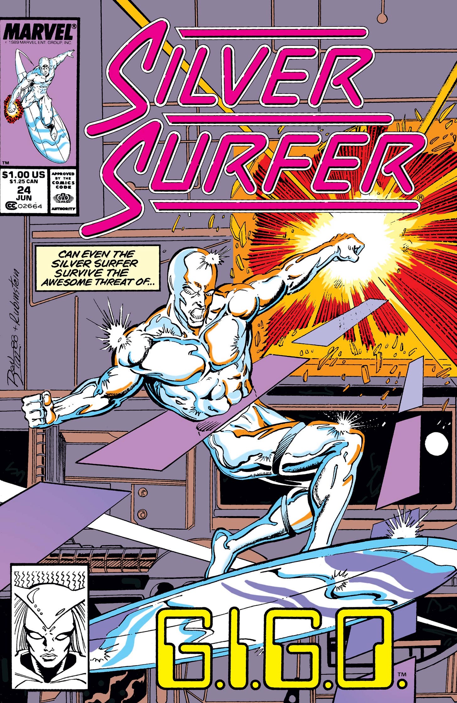 Silver Surfer issue 14 (from the late 90s) where Silver Surfer battles an evil sexy computer named GIGO