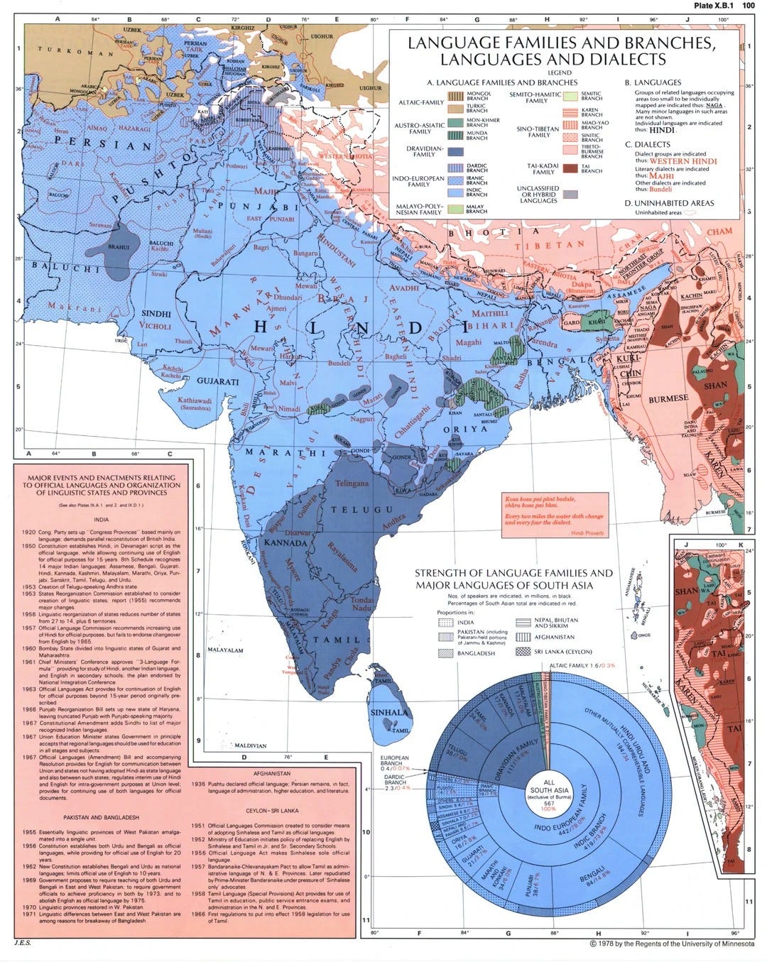Mapa lingüístico del Indostán (1978) Mapa lingüístico del Indostán (1978)