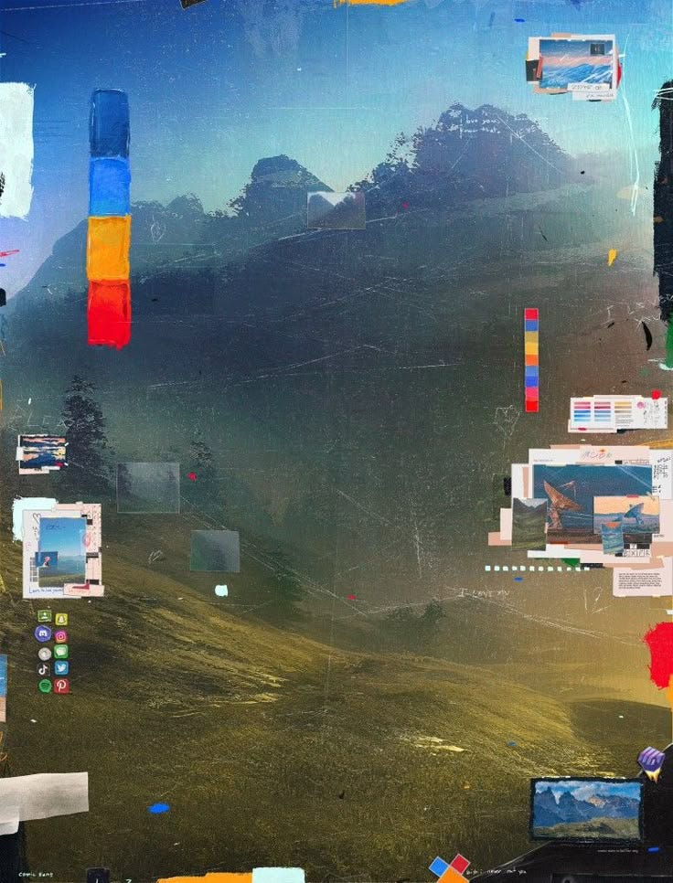 This may contain: an abstract painting with many different colored squares and rectangles in the middle of it