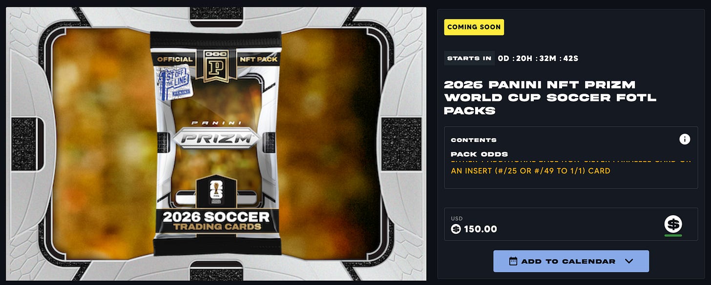 Panini Blockchain 平台推出 Prizm FIFA World Cup 2026 系列的 FOTL 包 Panini Blockchain 平台推出 Prizm FIFA World Cup 2026 系列的 FOTL 包