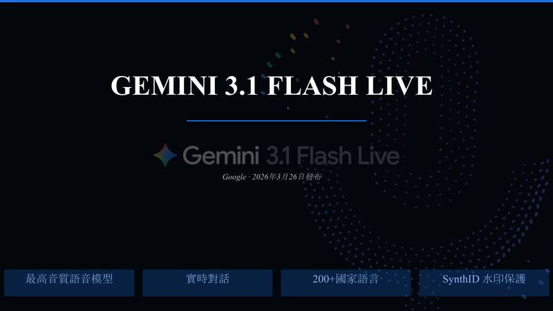 Gemini 3.1 Flash Live 簡報封面 Gemini 3.1 Flash Live 簡報封面