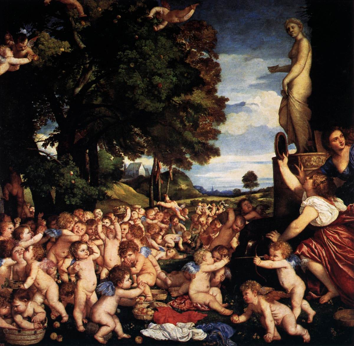 The Worship of Venus by Titian with a crowd of putti around a garden altar The Worship of Venus by Titian with a crowd of putti around a garden altar