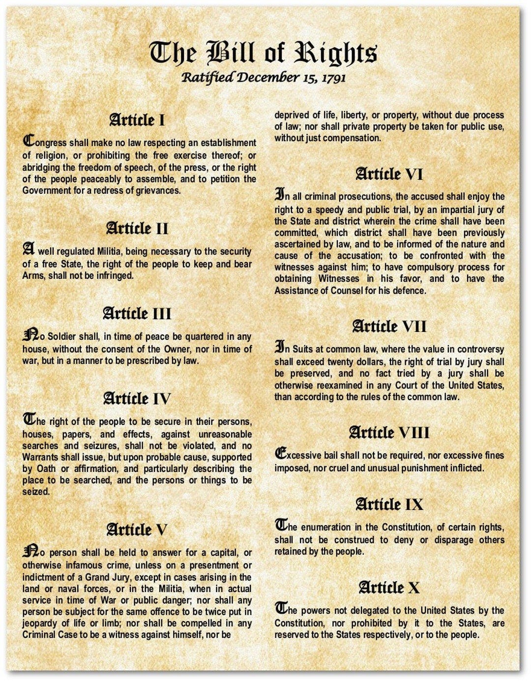 Bill of Rights US Constitution - Large Laminated Magnetic Flexible Sign ...