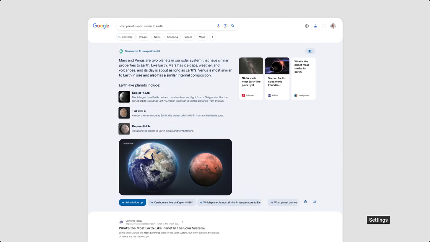Capture d'écran de Google Search Generative Experience Capture d'écran de Google Search Generative Experience