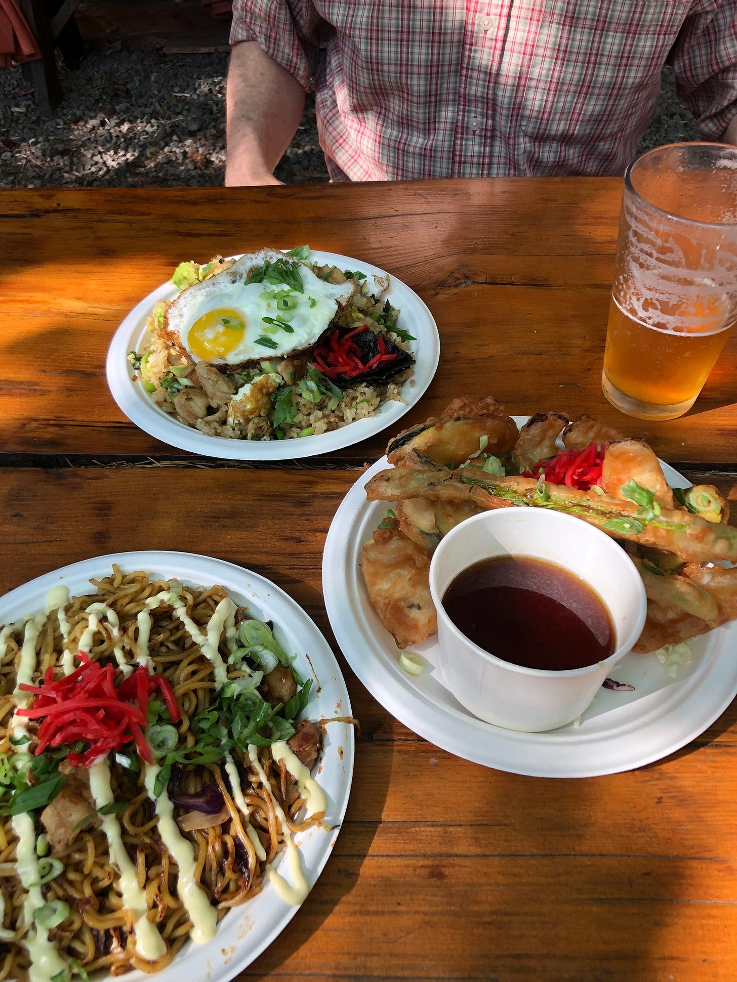 tabletop scene of outdoor dining japanese food