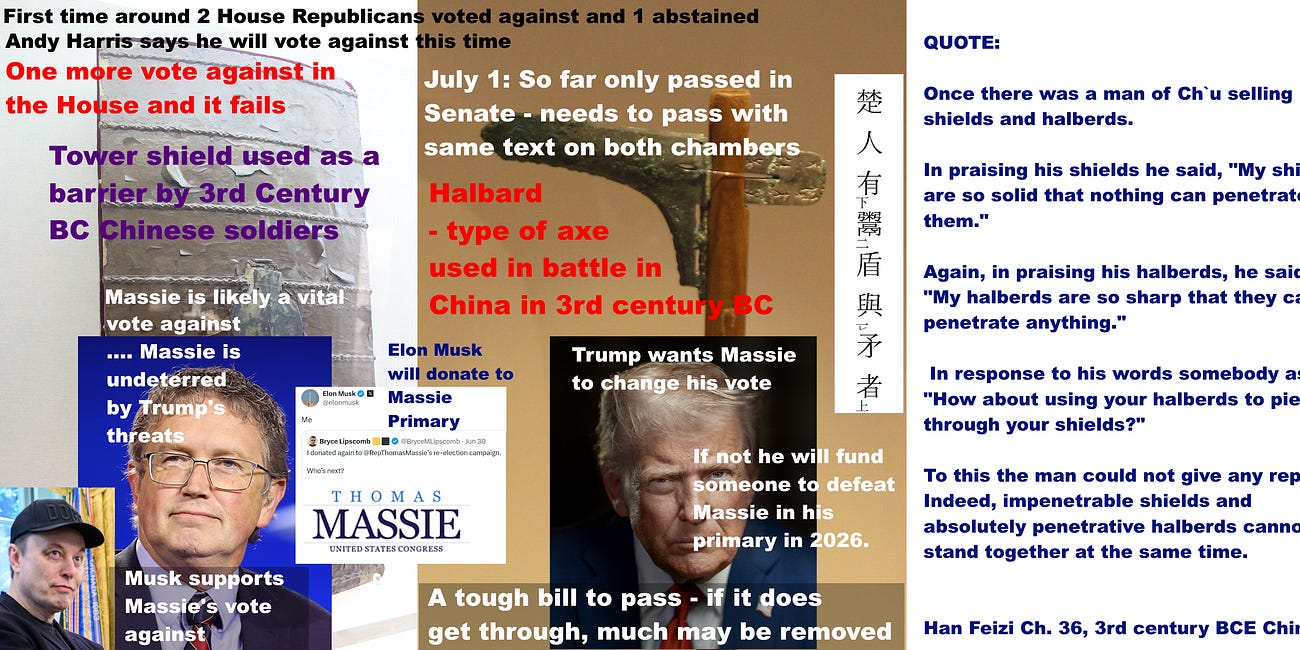 Hard to pass "Big Beautiful Bill" - like Trump's Obamacare repeal failures in 2017 - ONE extra Republican vote against in the House sinks it - Need to remove ANY measure 1 Republican objects to