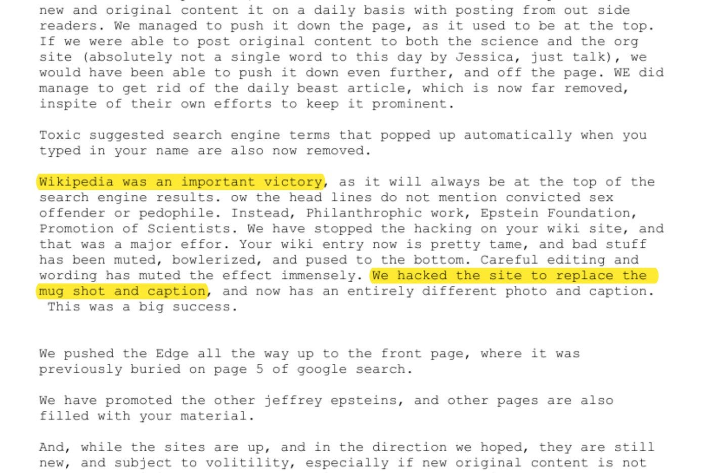 Seckel's "Results" memo, 15 December 2010. EFTA00899885.