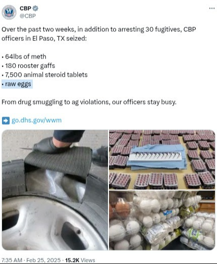 El Paso Customs & Border Protection shows off the eggs alongside the drugs they confiscated in recent weeks.