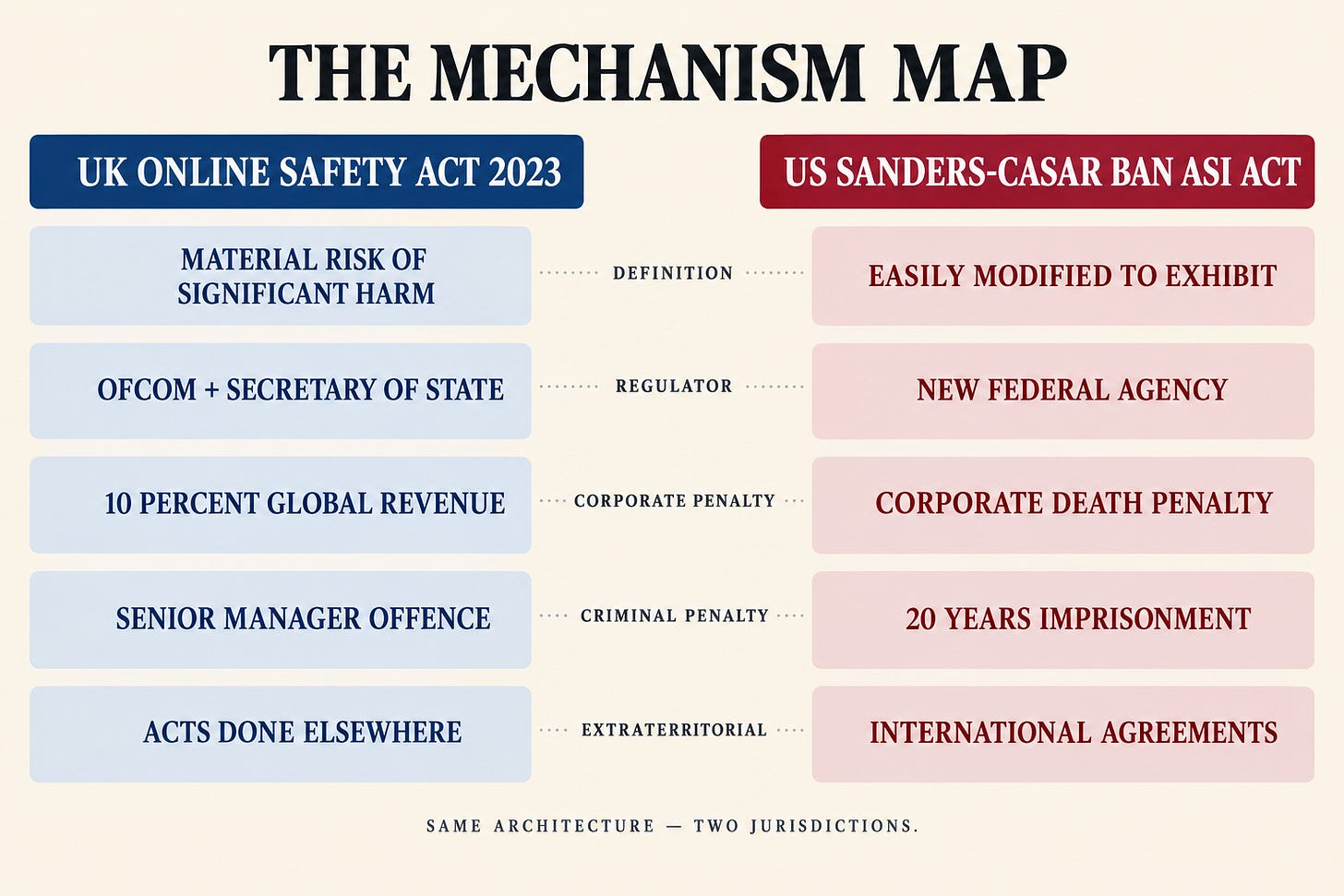 The Mechanism Map — UK OSA vs US Sanders-Casar