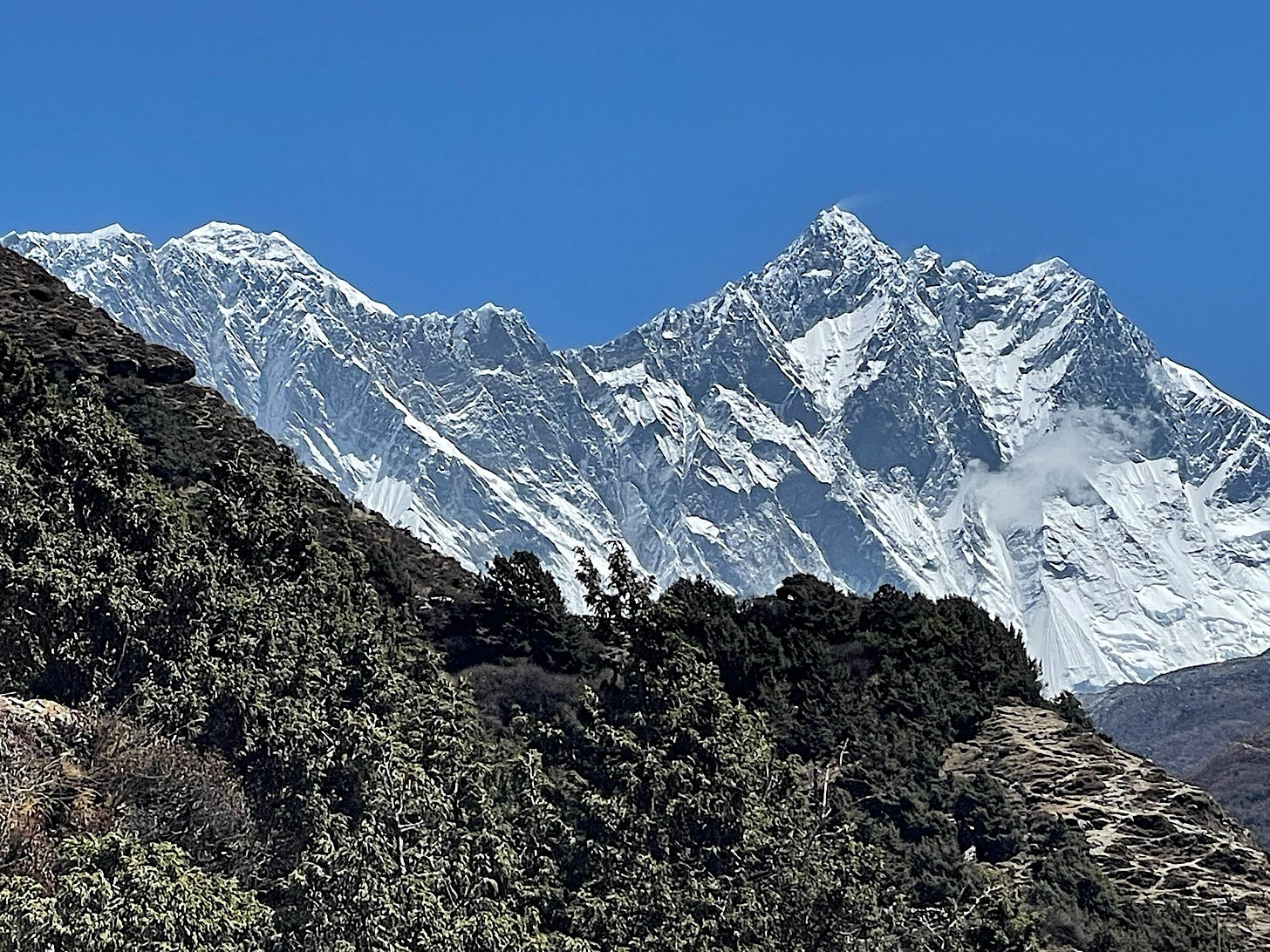 On a clear morning, there are great views of the Everest etc. ridge.