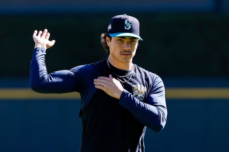 Seattle Mariners pitcher Bryan Woo stretches before the start of Game 4 of the ALDS against the Detroit Tigers on Oct. 8, 2025, in Detroit. (Jennifer Buchanan / The Seattle Times) Seattle Mariners pitcher Bryan Woo stretches before the start of Game 4 of the ALDS against the Detroit Tigers on Oct. 8, 2025, in Detroit. (Jennifer Buchanan / The Seattle Times)