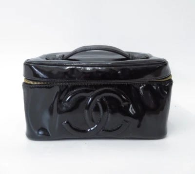 Authentic CHANELCC Patent Leather  Cosmetic Pouch Vanity Bag #42810 - Picture 1 of 24