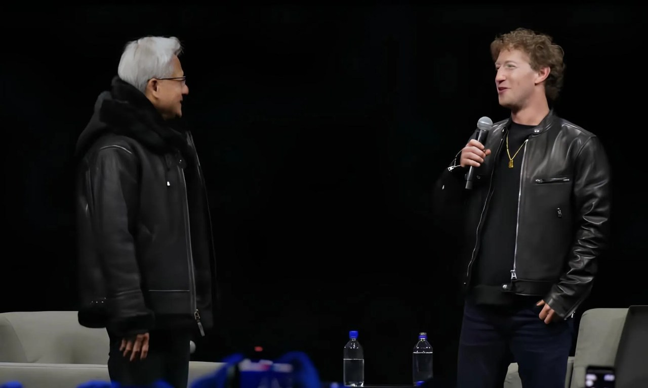 Zuckerberg Huang swap jackets onstage