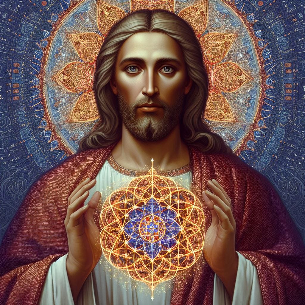 Jesus as a middle eastern man with a Fractal in his hands in the style of an orthodox Icon. Jesus as a middle eastern man with a Fractal in his hands in the style of an orthodox Icon.