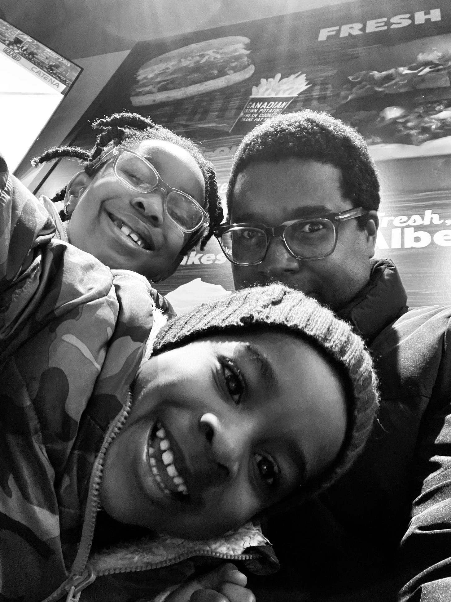 The kids and I getting burgers and hot wings