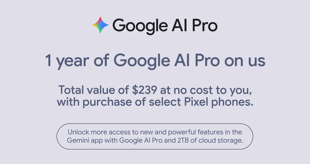 Pixel 10 Google AI Pro free 1 year leak