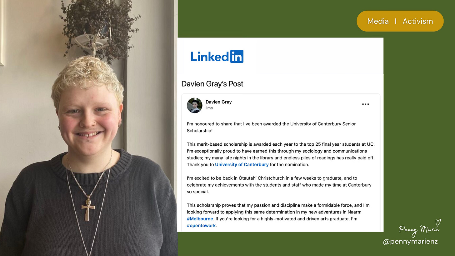 Davien Gray LinkedIn on University scholarship award