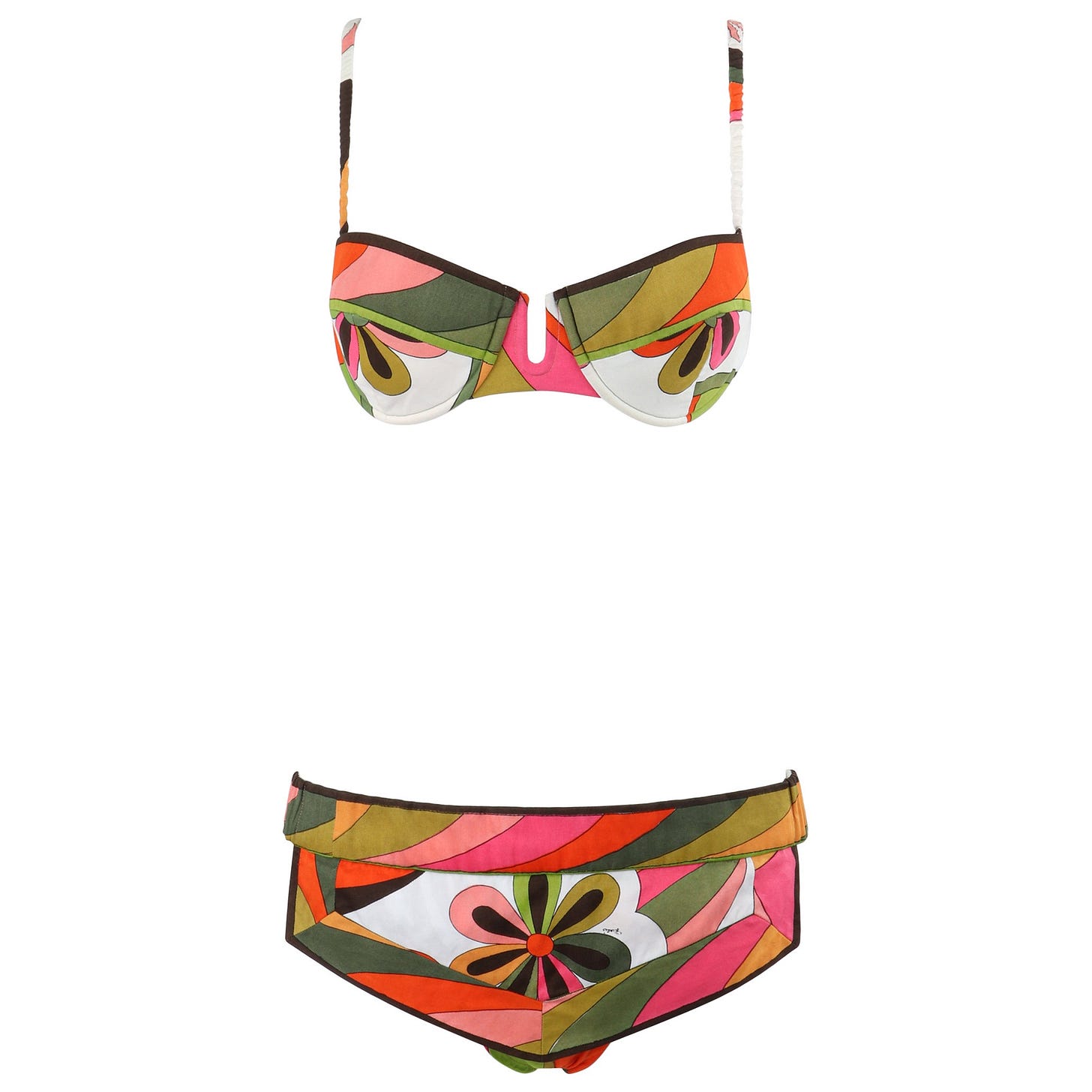 EMILIO PUCCI c.1960’s Multicolor Floral Op Art 2 Piece Bikini Bathing Swimsuit For Sale