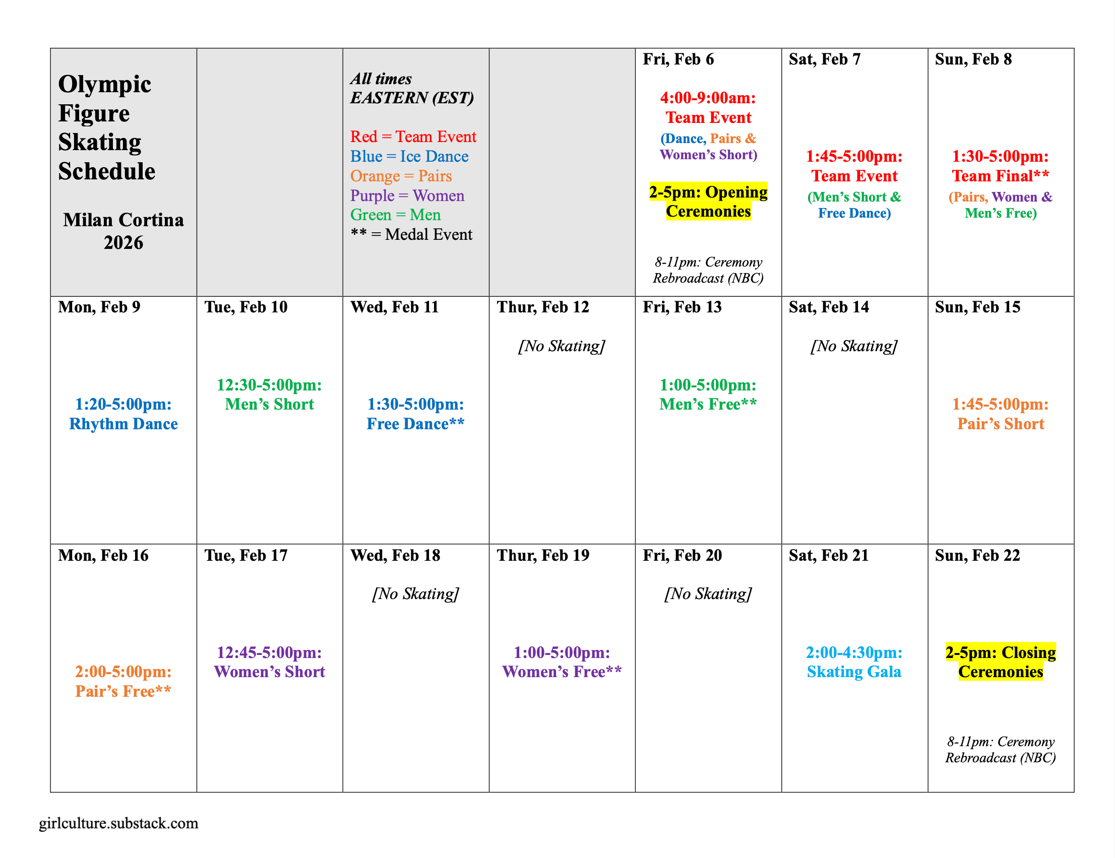 2027 Olympic Figure Skating Schedule