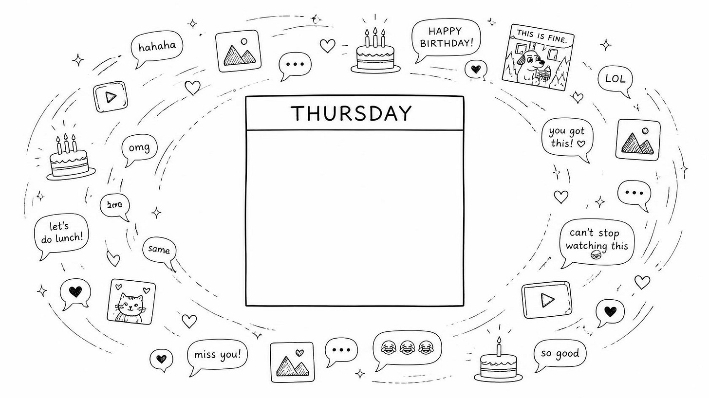 Digital reactions swirl around a completely empty Thursday square on a calendar.