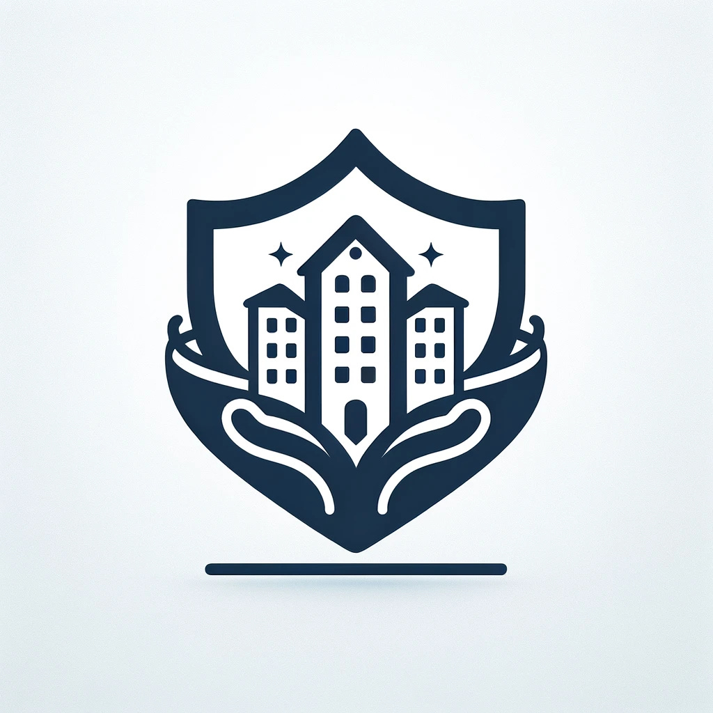 Create a simple and aesthetically pleasing image that represents an LLC (Limited Liability Company). The image should depict a minimalist design symbolizing the flexibility and protective structure of an LLC, such as a shield embracing a stylized building or workspace. Use a calming and sophisticated color palette to convey the essence of LLC's protective and adaptable nature in the business world.