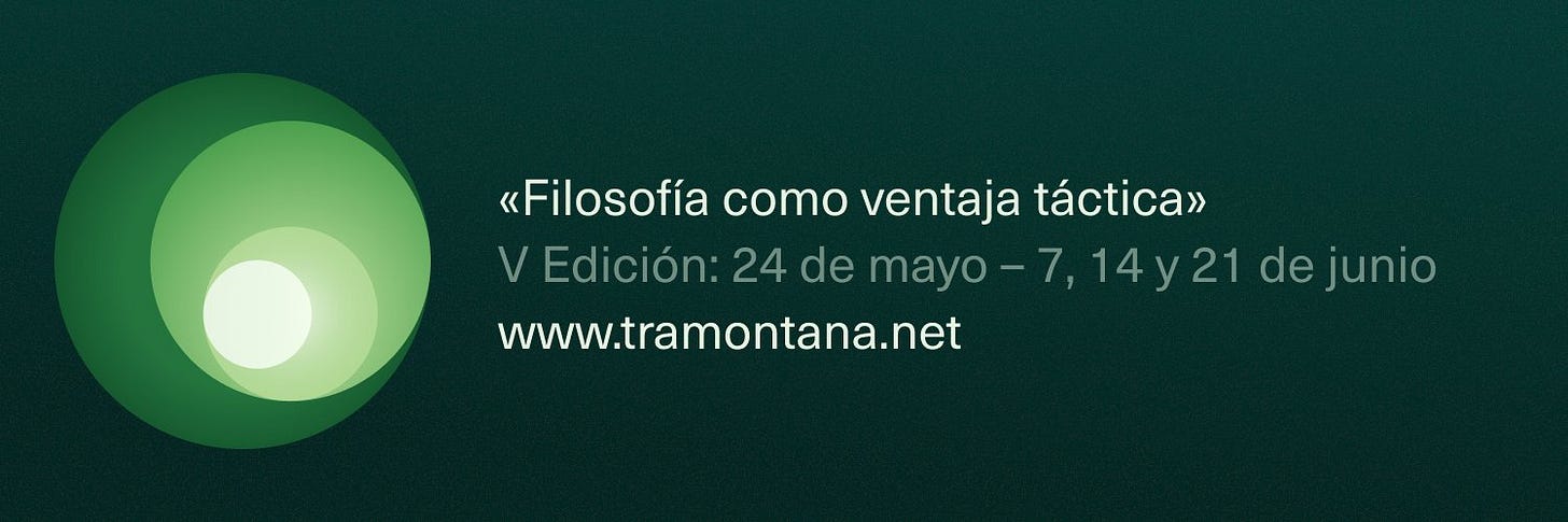 poster del curso de filosofía como ventaja táctica. Las fechas son el 24 de mayo, el 7, 14 y 21 de junio
