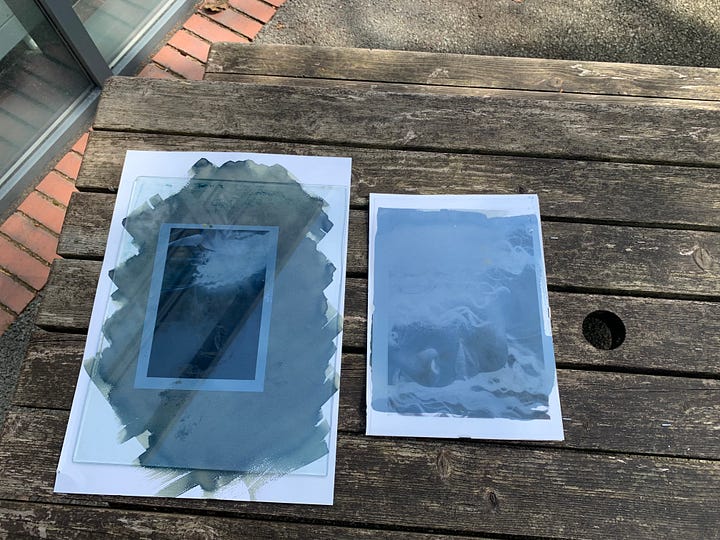 Cyanotype prints exposing in natural light