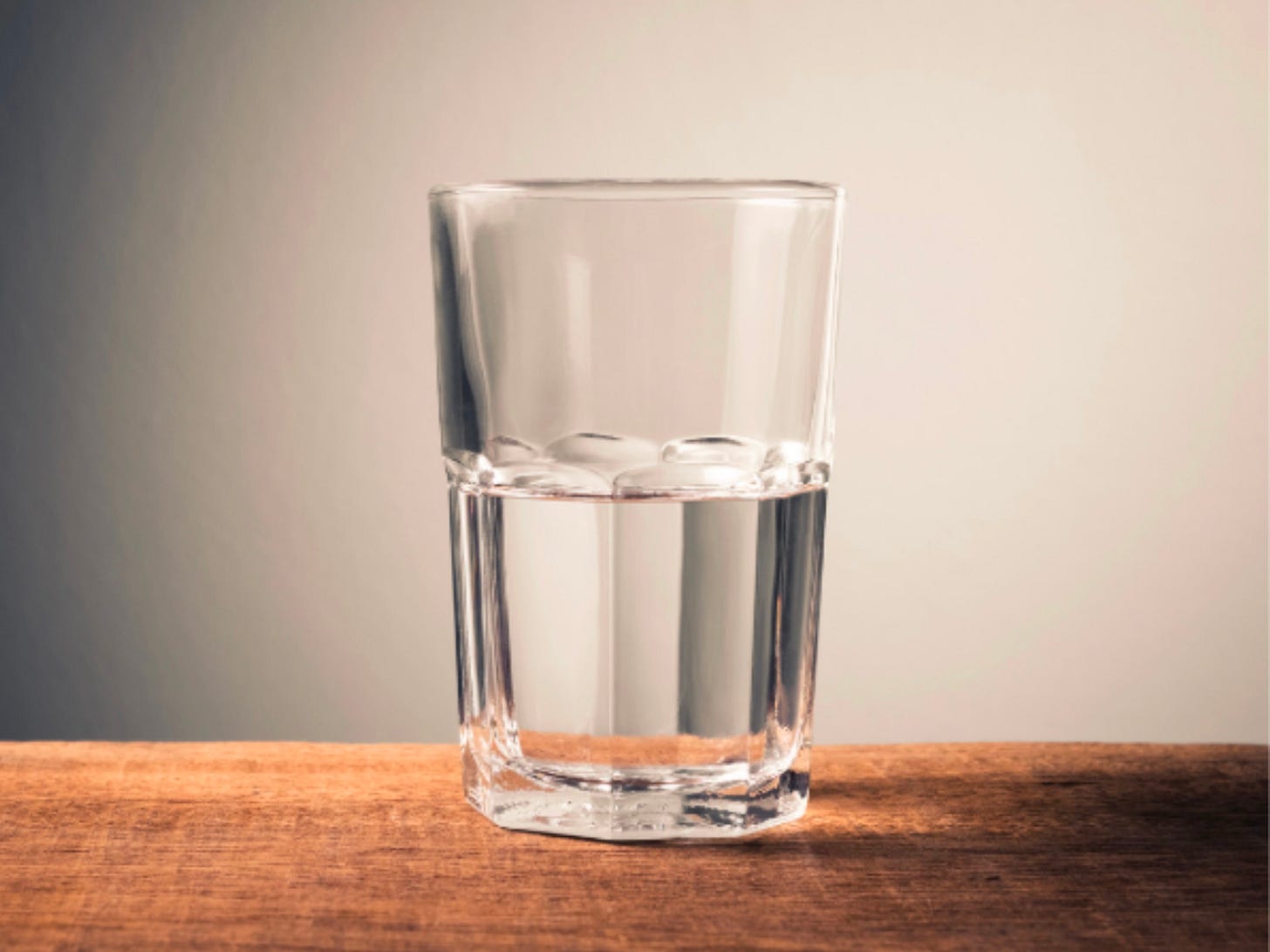 A half-full glass of water A half-full glass of water