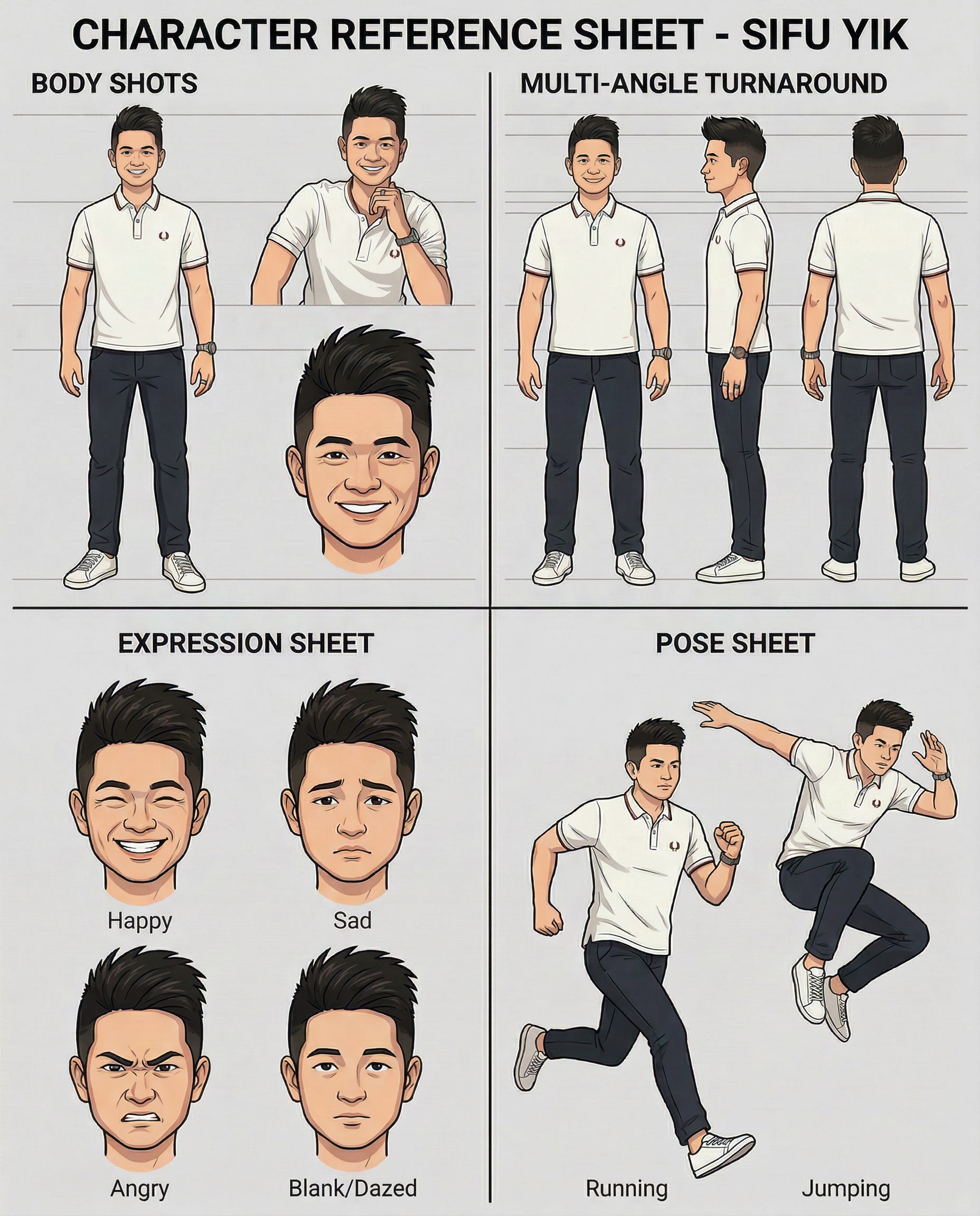 Consistent Character Design CHARACTER CONSISTENCY DESIGN SHEET ( 4 Parts)