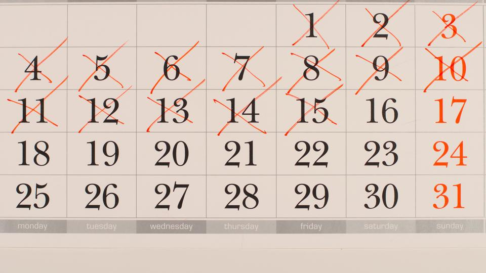 TOP VIEW: Marking (X) a numbers of half of month in a calendar TOP VIEW: Marking (X) a numbers of half of month in a calendar
